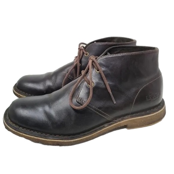 UGG LEIGHTON BROWN LEATHER CHUKKA LACE UP BOOTS SIZE 8 main image 3
